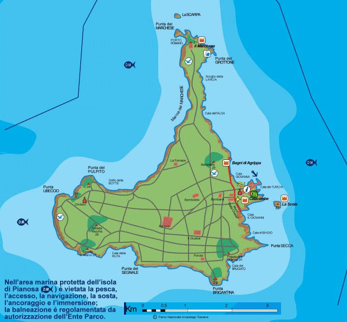La cartina dell'isola di Pianosa